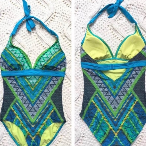 PRANA Lahari Chevron Halter Swimsuit - Picture 1 of 2